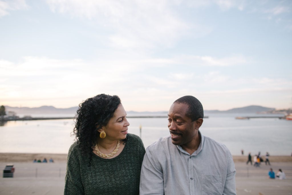 Couple talking outdoors