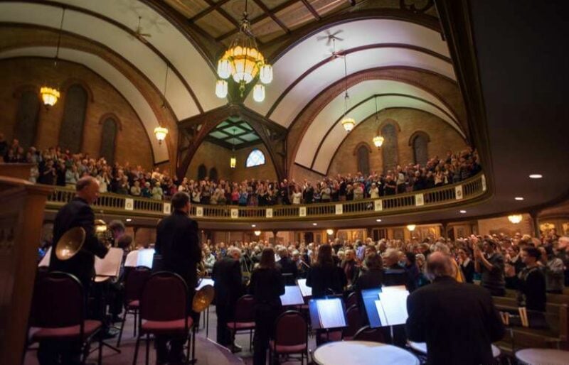 The musicians of London Symphonia receives a standing ovation from a packed house after their classical music performance in London, Ontario