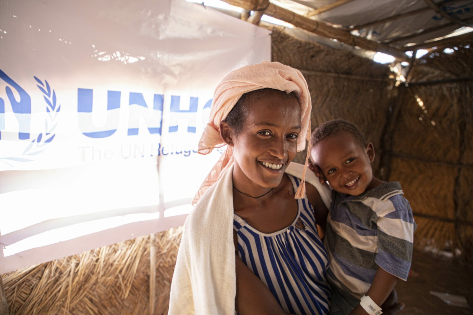 Woman and child at refugee camp