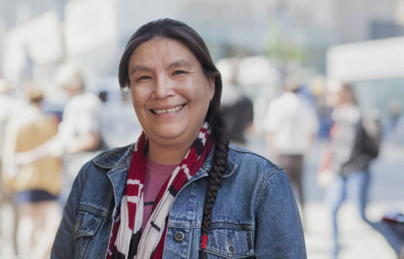 First nations woman in jean jacket