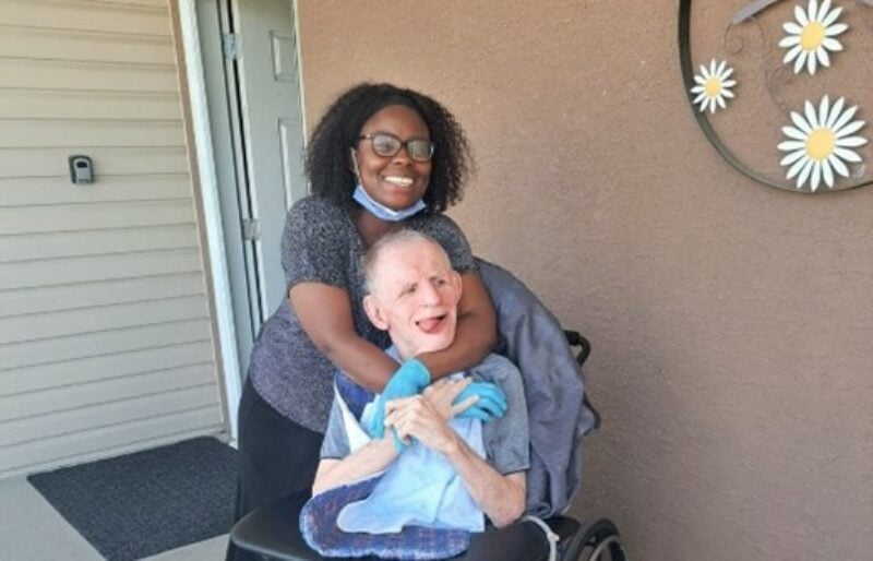 Team member with resident