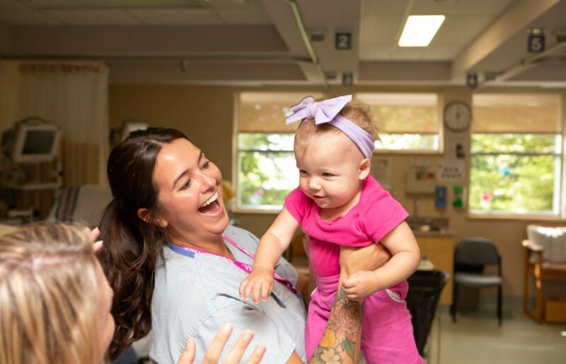 Olivia Lyle, baby Lily and RN Chelsea Klein