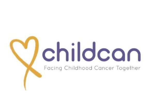 Childcan's logo: A gold heart with the word Childcan, and tagline, Facing Childhood Cancer Together